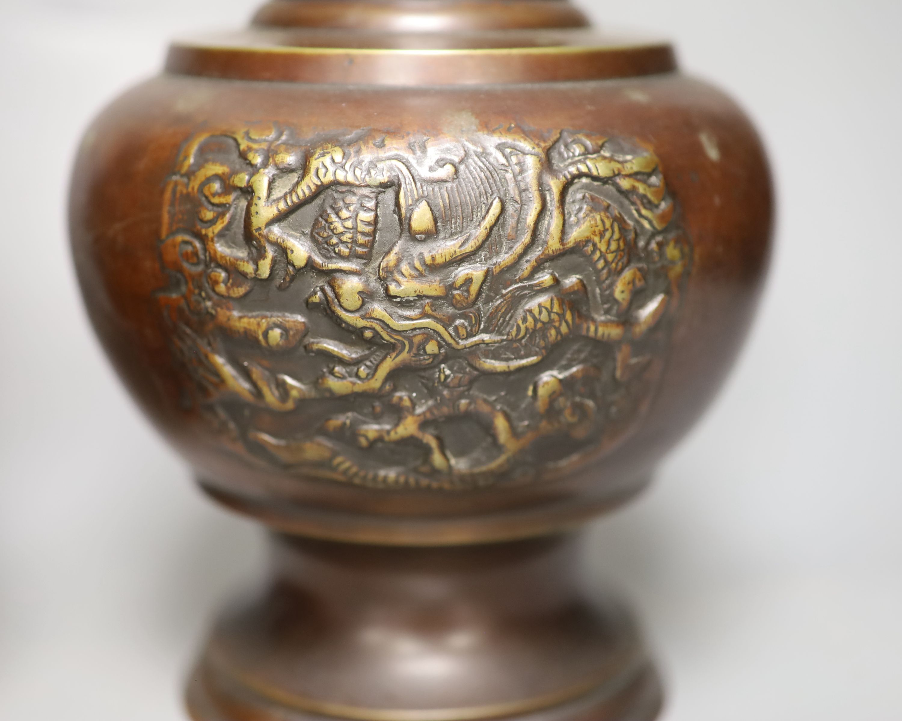 A pair of Japanese bronze vases, H 36cm